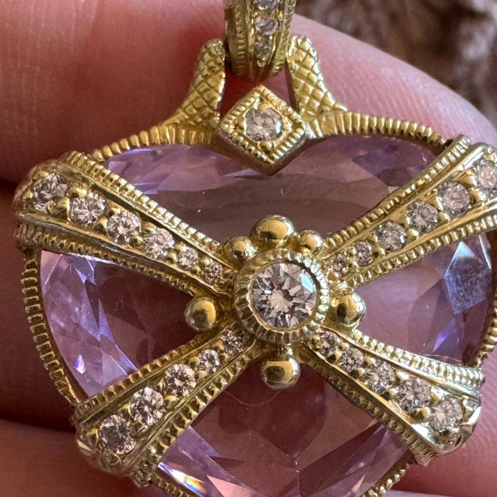 Judith Ripka 18K Yellow Gold Pink Heart Pendant 0.70ct Diamond Large Statement - Picture 8 of 17